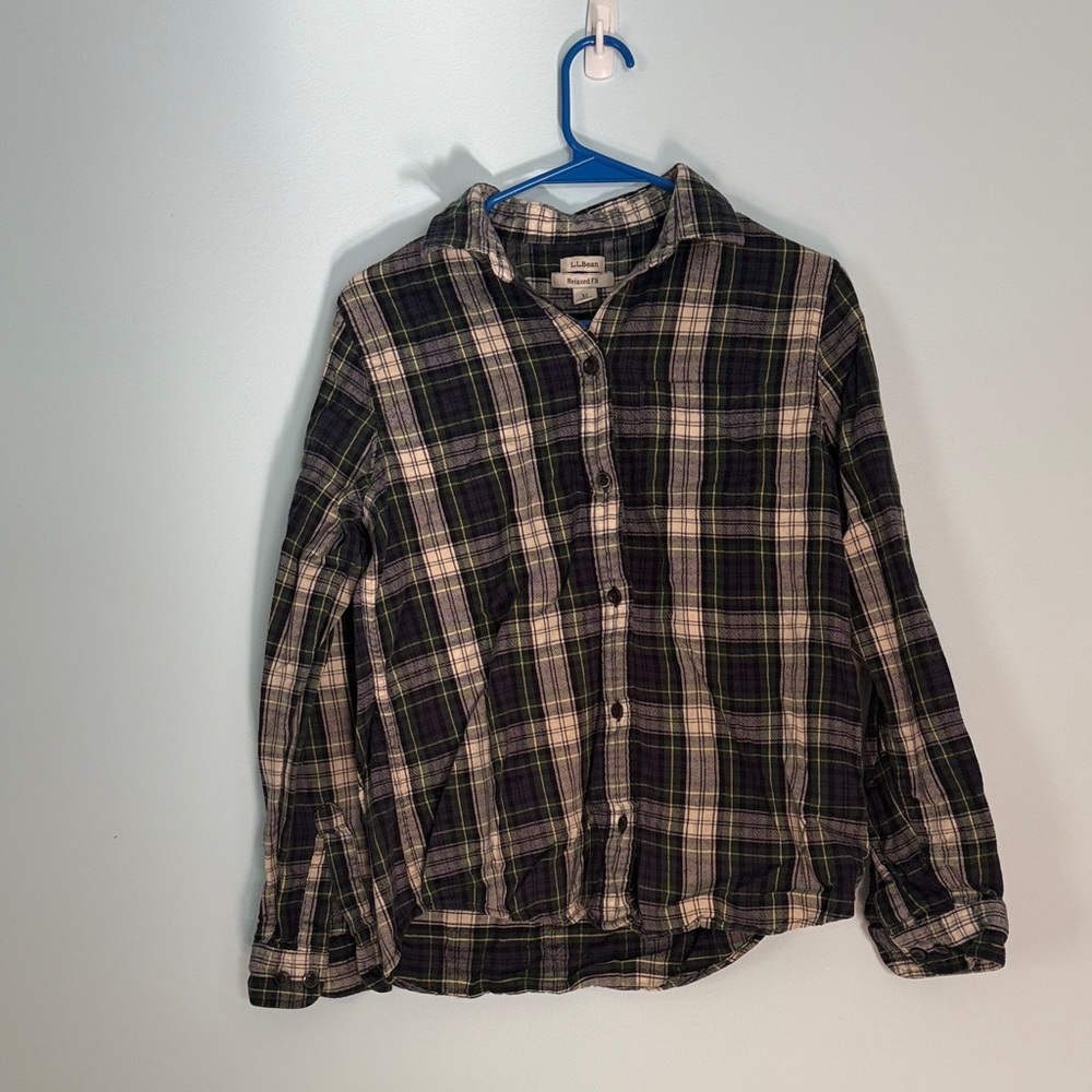 L.L. Bean Green and Blue Scotch Plaid Flannel Shirt